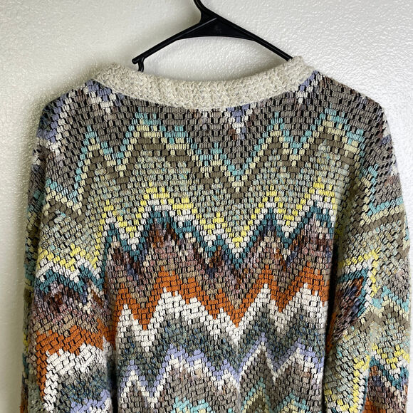 Vtg Allen Wah Colorful Sweater XL Mens Southwest Zig Zag Textured Knit Lined - Picture 9 of 12